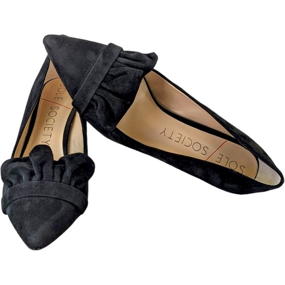 Sole Society Shoes - Sole Society Darbia Black Suede Ruffle Pumps, 9.5 M
